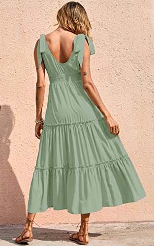 Image of PRETTYGARDEN Women's Cross Neck Summer Sleeveless Tiered Maxi Dress Beach Tie Strap Smocked Long Dresses Pleated Sundress
