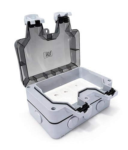 Image of MX IP66 Waterproof Outdoor Power Socket Box - 2 Indian 16A Socket 250V, 4-Module Weatherproof Electrical Outlet with Locking System for Garden, Patio, Balcony, Home, Hotel