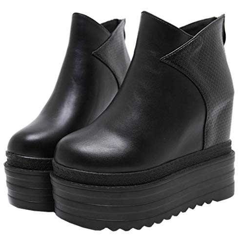 LUXMAX Women Gothic Wedge Ankle Boots Platform Punk Boots Chunky High Heel Booties with Zip