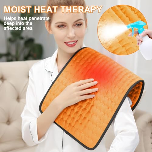 Image of Deepsoon Heating Pad,Electric Heating Pads for Back,Neck,Moist Heating Pad for Abdomen Shoulder Knee Legs,Dry /Moist Heat&Auto Shut Off,Mother's Day Birthday for Men and Women,Orange Black,24x12 Inch