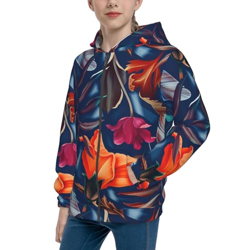 Tropical Flower Kid Hoodies Boys Zip Up Sweatshirts Girls Pullover with Pocket