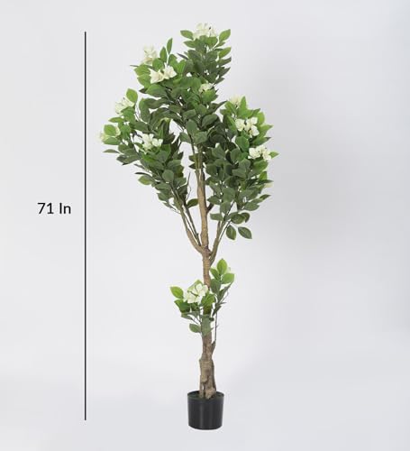 Image of Artificial Bougainvillea Tree, Large Nordic Simulation Plant Floor for Home Garden Outdoor Indoor Decoration (with Pot, 180 cm Tall, White)