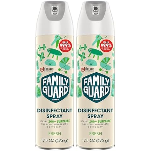 FAMILYGUARD Brand Disinfectant Spray Aerosol, Antibacterial & Sanitizing Spray, Use on 100+ surfaces including where kids & pets play, Fresh Scent, 17.5 oz (Pack of 2) Cover