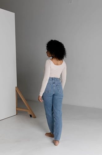 Miniatura 7 de Almere Camiseta de manga larga para mujer, contorno de doble forro, sin costuras, de tela suave, con corte de cuello bajo