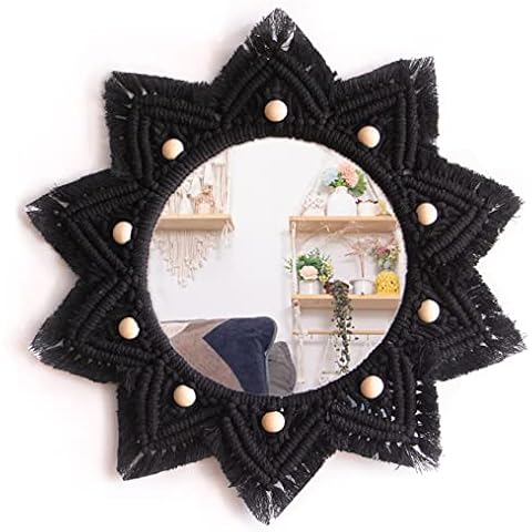 TENEWEE Boho Wall Hanging Mirror Macrame Bohemian Round Mirror for Bedroom Living Room Apratment Cover