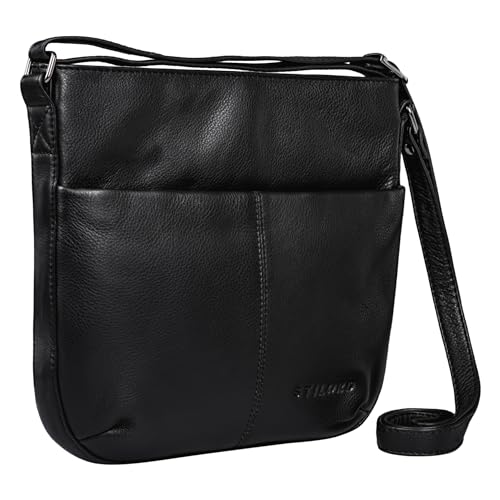 STILORD Lucy Crossbody Bag Damen Leder Vintage Ledertasche Umhängetasche Modern für Freizeit Ausgehen Shopping Handtasche Echtleder Farbe:schwarz