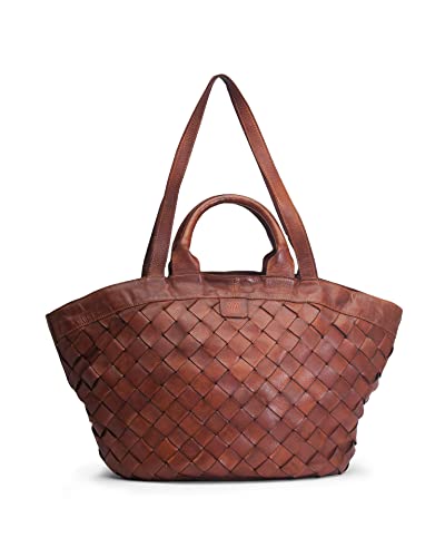 BIBA Bolso de Mujer de Cuero Genuino, Bolso Boho Heritage Lewisburg LEI1L, Asa Corta y Larga, Cierre con Cremallera, Piel Bovina Legítima, Color Cuero