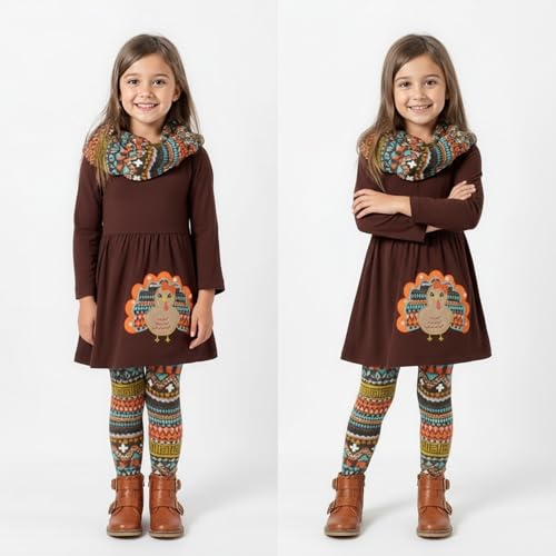 Image of Unique Baby Girls Kids Toddler 3pc Outfit Set Long Sleeve Stretch Tunic Top Leggings and Scarf