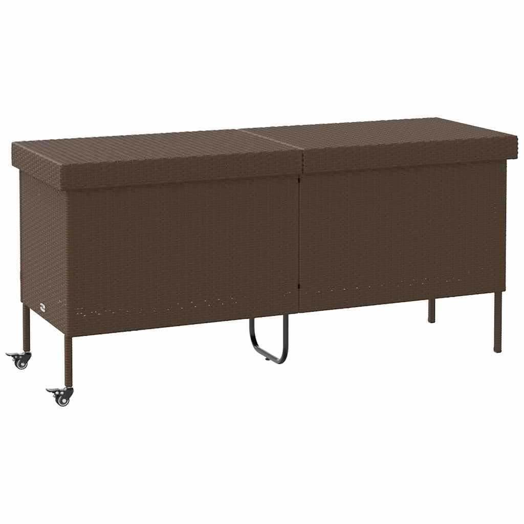 vidaXL Contenitore da Giardino con Ruote Marrone Polyrattan, portaoggetti da Giardino, Contenitore Cuscino da Giardino, Mobile da Giardino