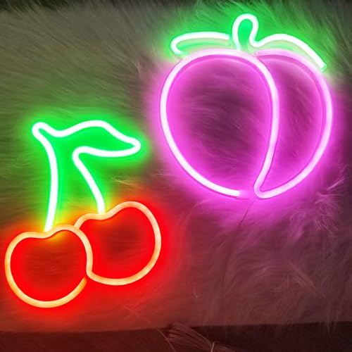Image of Cherry LED Neon Light Sign Handmade Lamp for Wall Room Party Home Bar Art Christmas Bedroom Table Wedding Party Desktop Decoration Teen Kids Birthday Holiday Gift USB Powered(Red-Green)