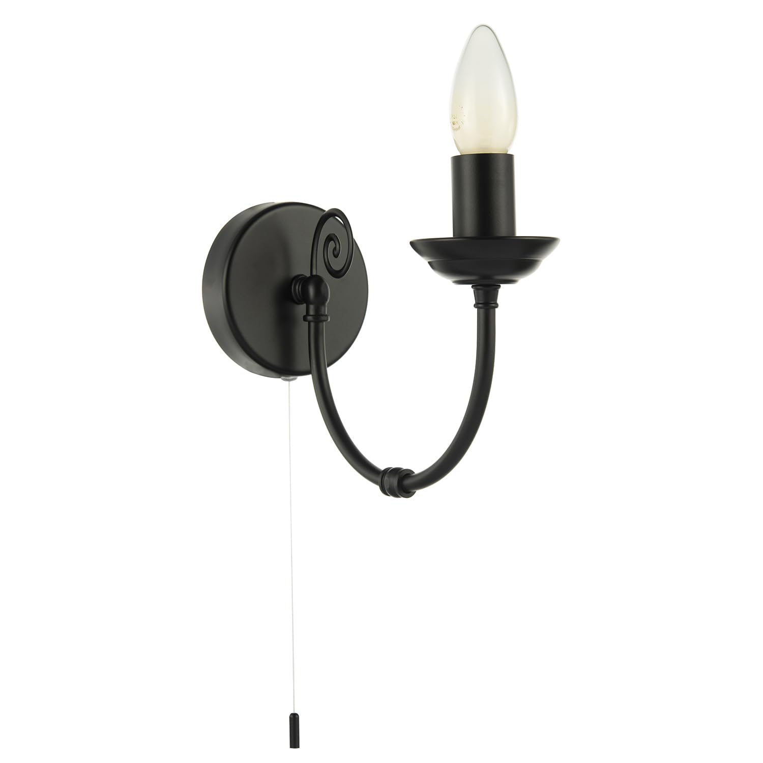 Happy Homewares Black Traditional Classic Matte Wall Light With Spiral Finial And Looping Arm | X 10Cm X 24Cm | 1 X 7W E14 Candle | For Dining Room Lounge Etc By 18Cm