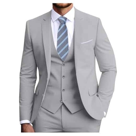 Fesenbo Conjunto de terno masculino slim fit de 3 peças, smoking formal de casamento em preto, azul marinho, Cinza claro, G