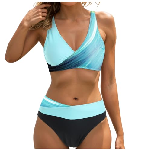 Conjunto de Tankini de 2 Piezas para Mujer Traje baño atlético con Traje Baño Dos Piezas para Mujer Top Cruzado con Rayas Diagonales y Braguita Cintura Media Diseño Moderno Playa y Piscina