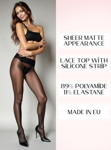 Mila Marutti Low Rise Tights for Women - Sheer Nylons Pantyhose with Lace Top - Stockings for Women3