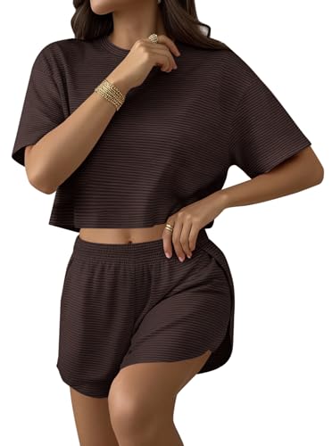 Image of Remidoo Women's Split Shorts Pajama Set Short Sleeve Tops and Shorts 2 Piece Pjs