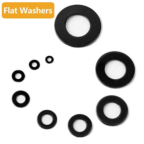 VIGRUE 684Pcs Metric Flat Washers Assortment Kit, M2 M2.5 M3 M4 M5 M6 M8 M10 M12 Black Washers for Screws, Zinc Plated Alloy Steel