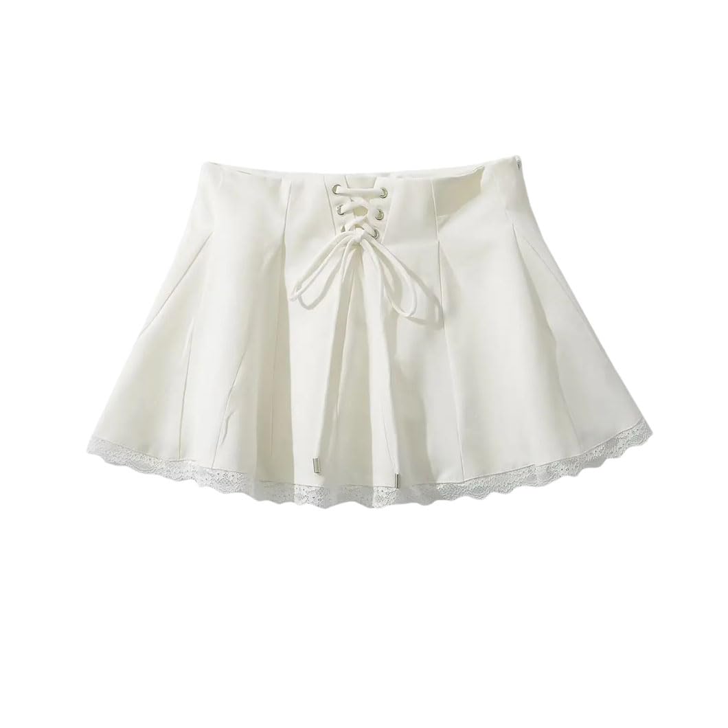 Mini jupe à lacets sur le devant pour femme - Taille basse - Coupe trapèze - Jupes de sport de golf Y2K
