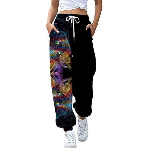 OYZ Pantalones deportivos de fitness de talla grande con cordón para mujer, pantalones deportivos sueltos para entrenamiento, gimnasio, correr, con bolsillos, 2021, Amarillo#005, S
