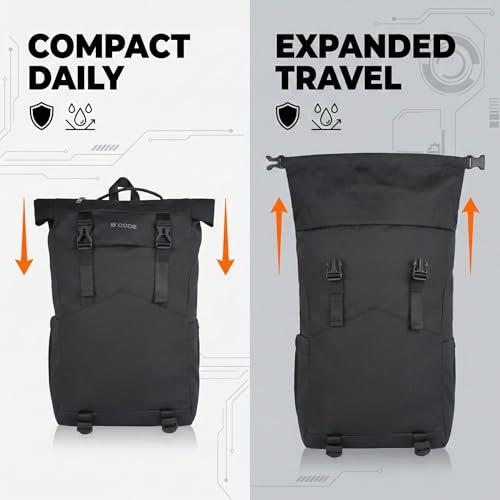 Image of B'CODE Urban Roll-Top Backpack (40L) | Premium Cordura Fabric with Water & Scratch Resistance | Adjustable Strap Compact Design | Anti-Theft Back Pocket | Laptop Backpack for Office