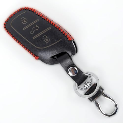 Image of Leather Smart Car Key Cover Case with Metal Hook Keychain for MG Hector 2018 (Black)