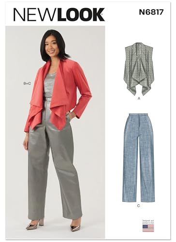 New Look UN6817A Misses' Loose-Fitting Draped Front Vest, Jacket and Pants Sewing Pattern Packet, Design Code N6817, Sizes 10-12-14-16-18-20-22
