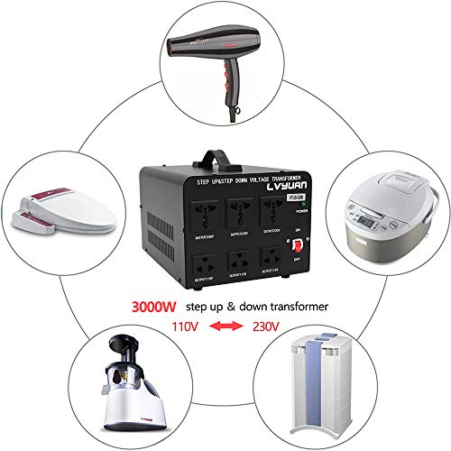 LVYUAN 3000 Watt Voltage Converter Transformer Heavy Duty Step Up/Down AC 110V/120V/220V/240V Power Converter with 3 US Outlets, 3 Universal Outlets, Resettable Circuit Breaker Protection