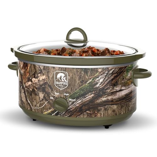 Trapper's Peak 7 Quart Oval Slow Cooker Pot with Heat Settings for Kitchen Appliances, Counter Top Use and Cooking, Camo Green