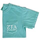 Go Greek Chic Zeta Tau Alpha Letters Pocket Tee Sorority Comfort Colors T-Shirt (Small) Mint