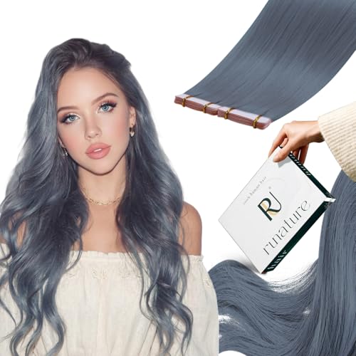 Extension cheveux naturel 45cm bleu clair a bande adhesive humain 25g
