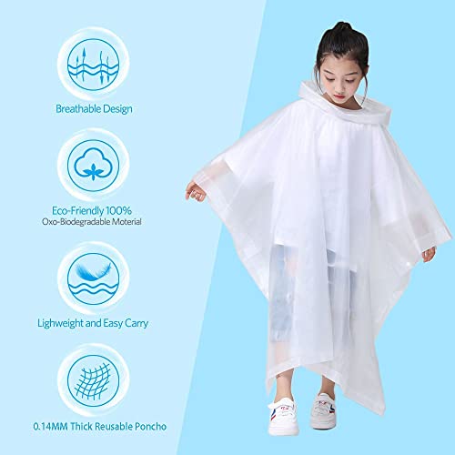Hlkzone Rain Poncho For Kids, [2 Pack] Eva Kids Raincoat Reusable Rain Coat Jacket For Kids, Boys And Girls 6-13 Years Old #TOP2