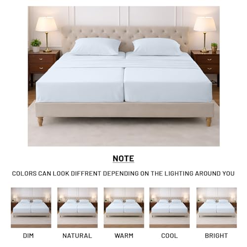 Image of SGI Split King Sheet Set for Adjustable Bed Egyptian Premium Cotton 600 Thread Count Sheets for Sleep Number Bed 15 inch Deep Pocket 5 Pc Set with 2 Twin XL Fitted Sheets Soft Breathable -Light Blue