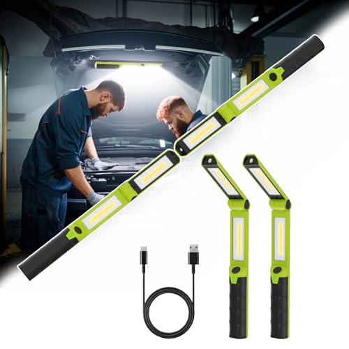 2 PCS Work Light Magnetic,2600ML LED Mechanic Lights, Rechargeable Light, Underhood Light with Hooks for Car Repairing/Garage/Workshop/Emergency/Inspection
