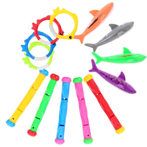 BRIGHTFUFU 1Set Summer Fun Shark Pool Diving Kit with Rings Sticks Sharks for Swimming Pool Games and Underwater Adventures