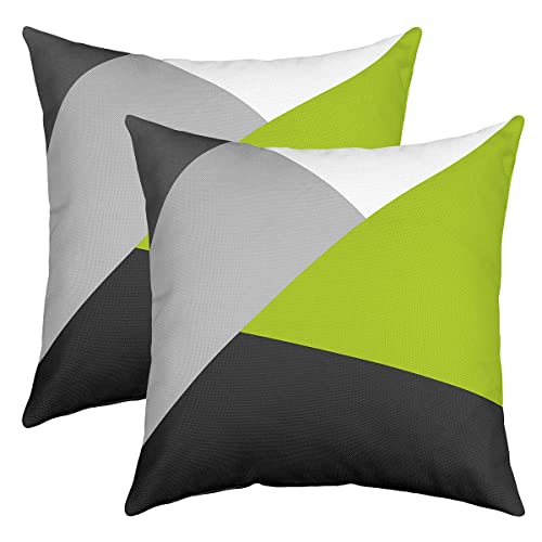Loussiesd Set of 2 Strip Lines Throw Pillow Covers Geometric Grey Green Black Cushion Case for Home Living Room Decor Reversible Abstract Art Decorative Throw Cushion Case 18x18 Inch