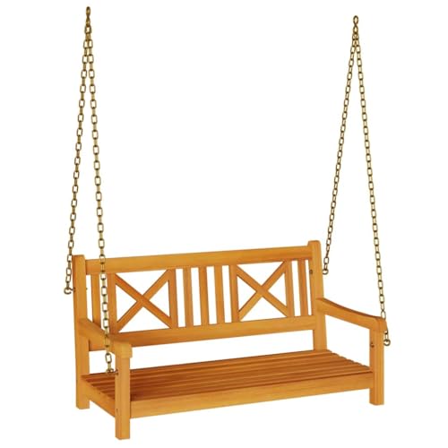 vidaXL Banco Columpio de Jardín para 2 Personas de Madera de Acacia Sólida con Respaldo en Cruz. Muebles de Exterior 110 x 56 x 59 cm. Acabado Natural, Ideal para Patios y Porches. Asiento