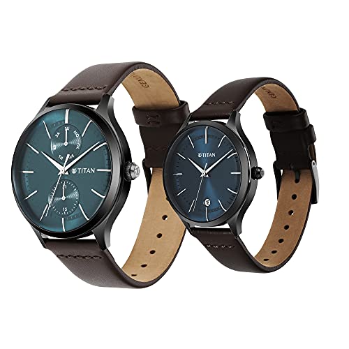 Titan Analog Green Dial Men's Watch-NP9400494204QL01/NP9400494204QL01 Genuine Leather, Brown Strap - Image 4