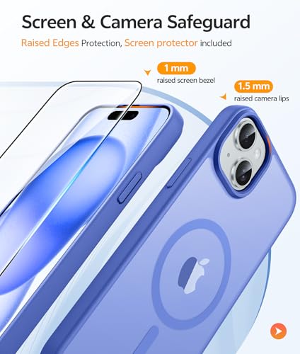 Image of FNTCASE for iPhone 15 Case: for iPhone 14 Case & iPhone 13 Case [Compatible with Magsafe] Translucent Matte Cases with [Screen Protector] Military Grade Shockproof Protective Phone Cover - Ultramarine | Magnetic