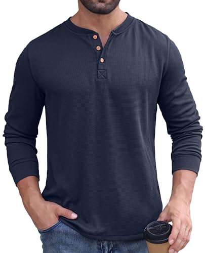 Sailwind Men's Waffle Henley Shirts Long Sleeve Button T-Shirt Casual Stylish Lightweight Pullover Shirt