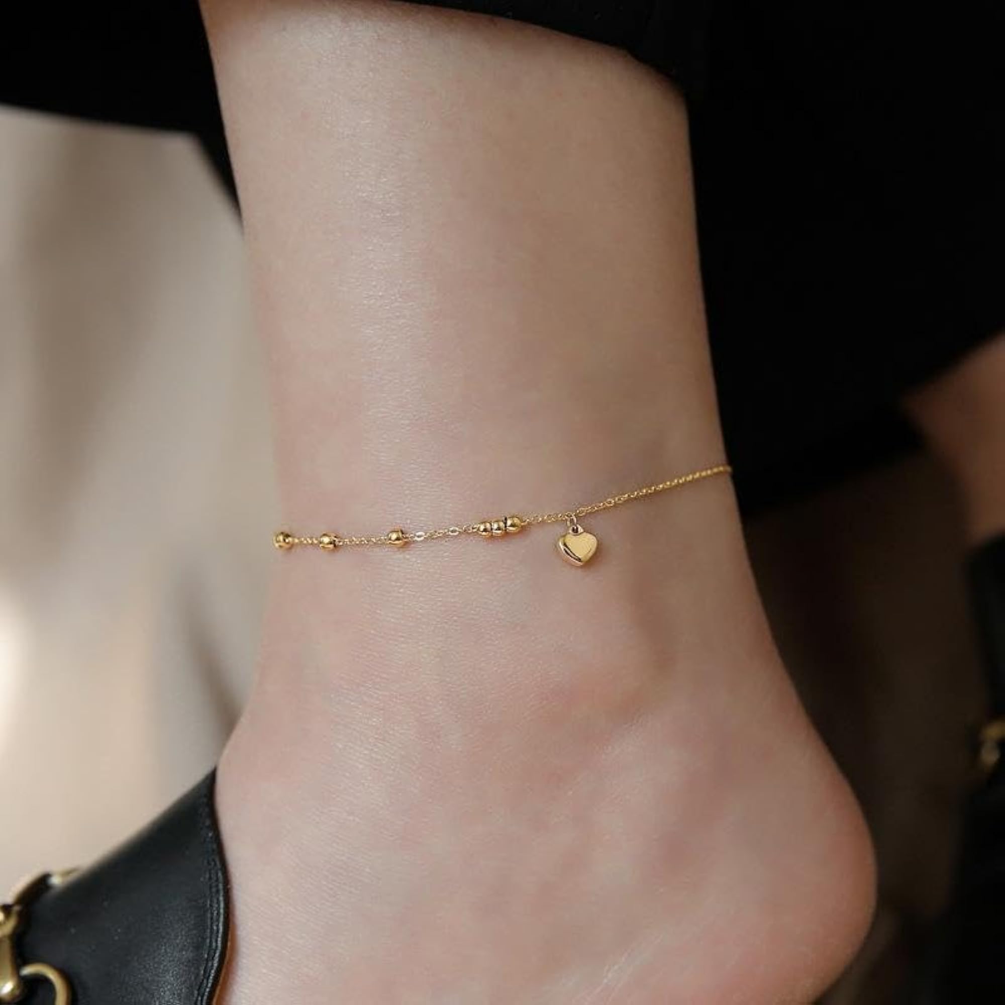 Women's 18K Gold Plated Mini Heart Drop Beads Anklet