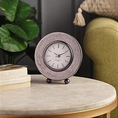 Image of Decor de Maison Brings Handcrafted Aluminium World Table Clock for KidsRoom, Living Room, Study Table, Office Desk|Classic Non-Ticking Tabletop Battery Operated Analog Desk Clock in Black (17x18x8cm)