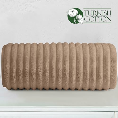 Image of Elegant Comfort 100% Turkish Cotton Corduroy Ribbed Luxury Jumbo Bath Towel Ultra Soft - 35 x 70 Inch - Luxury Spa Premium Hotel Quality Highly Absorbent and Quick Dry Large Bath Towel, Taupe
