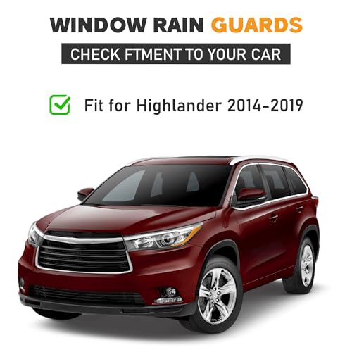Image of Shatterproof Taped-On Window Deflectors for Toyota Highlander 2014-2019 with Chrome Trim, Rain Guards, Window Visors for Cars, Vent Deflector, 4pcs