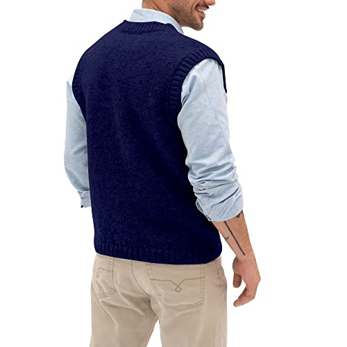 Aoysky Sweater Vest For Men V Neck Sleeveless Chunky Cable Knit Sweaters Pullover Casual Relaxed Fit Solid Plain Vest Blue #TOP1