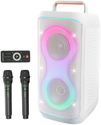 GKD61 Karaoke-Maschine für Erwachsene, 2 Kabellose UHF-Mikrofone, 400W Spitzenleistung, Tragbarer Bluetooth-Lautsprecher mit Zwei 6,5" Subwoofern, Karaoke mit Bass- und Höhenregler