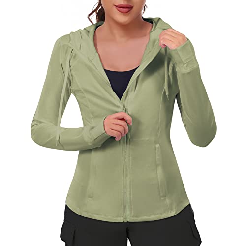 VUTRU Chaquetas de tenis Chaqueta para correr Chaquetas de mujer con cremallera completa Deportes Yoga Senderismo Curvas delgadas, verde, L Cover