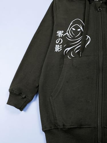 Image of KiddoPanti Boys Solid Cotton Full Sleeve Zip-Up Front Open Hooded Sweatshirt