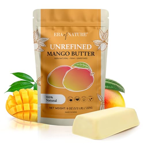 Image of era of nature Organic Unrefined Raw MANGO BUTTER BLOCK Bulk, Skin Moisturizing, Use Alone or in DIY Body Butters, Soaps, Lotions and lip balm - 8oz