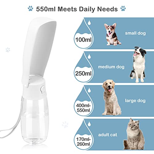 JOPHEK 300ml Tragbare Haustier Trinkflasche, 180°Faltbare Hund Katze Haustiere Auslaufsicher Wasserflasche, Hunde Katzen Flasche mit Aktivkohlefilter für Täglich Spazieren Gehen Reisen Campen