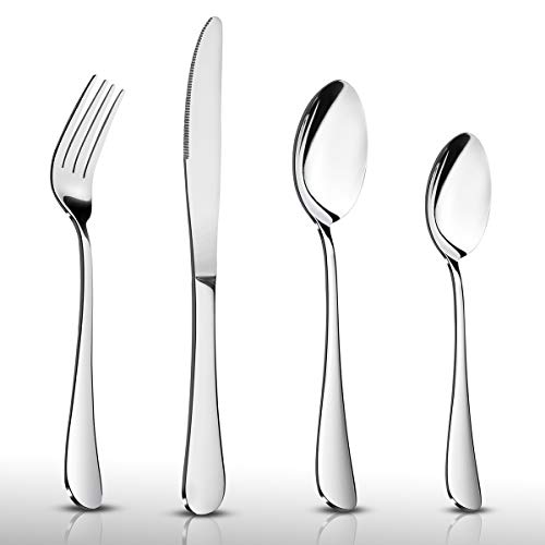 16 Pieces Cutlery Set, HaWare Stainless Steel Basic Flatware Cutlery Silverware for Home/Office/Party/Camping, Knife Fork Spoon Eating Utensils Set Service for 4, Mirror Polish & Dishwasher Safe
