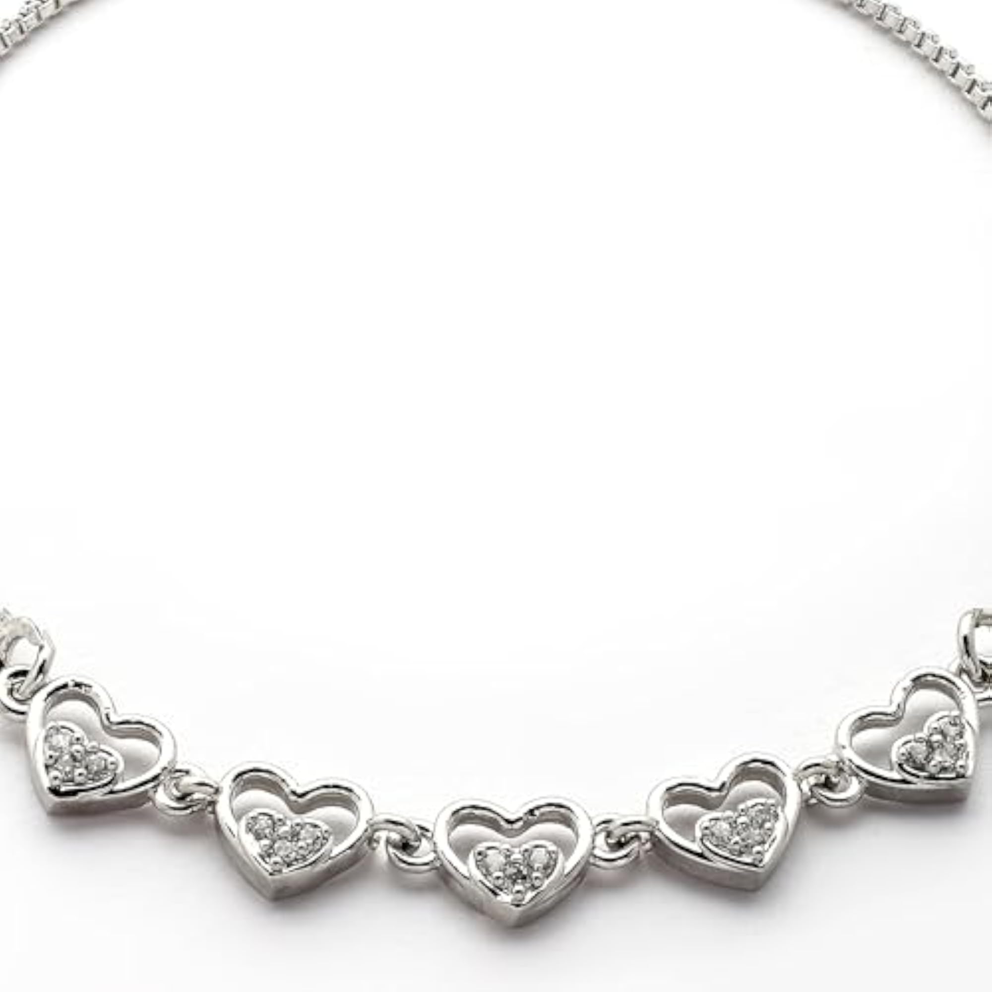 Rhodium Plated Toned Cubic Zirconia Studded Wraparound Adjustable Bracelet